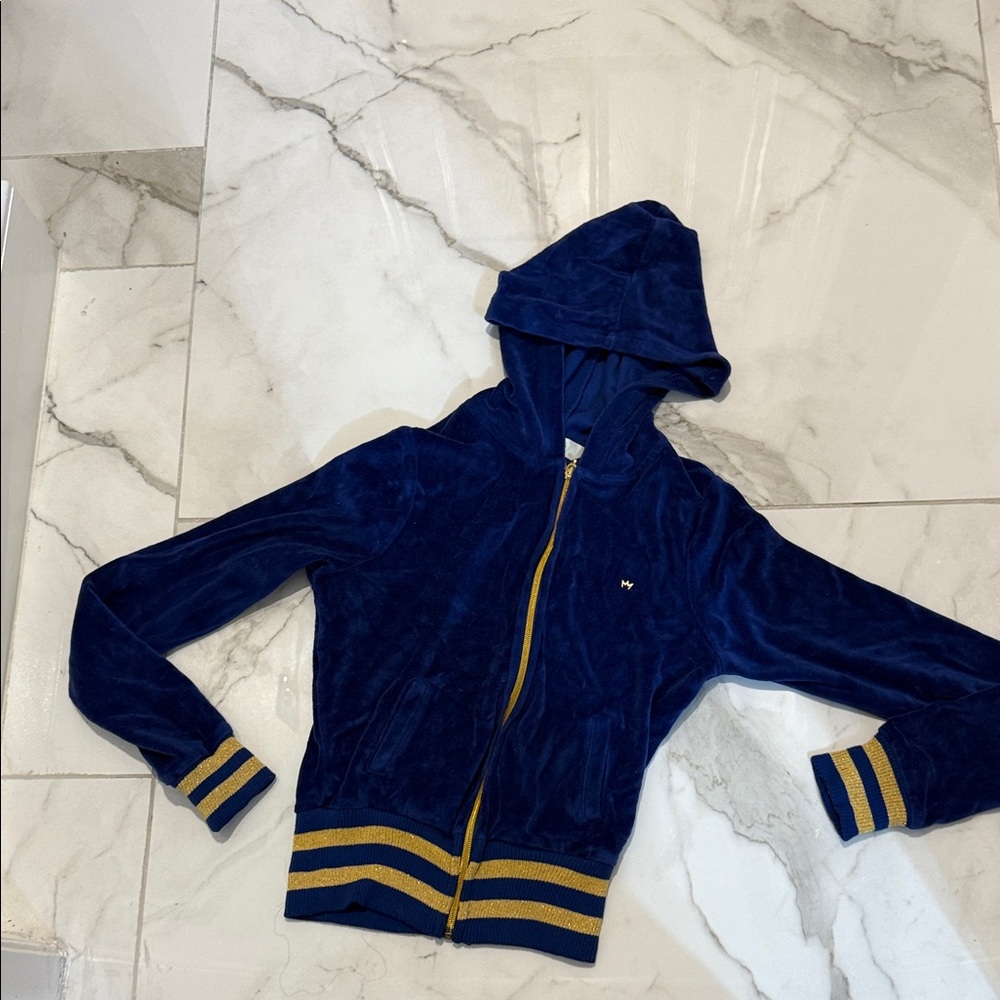 Nicki Minaj Blue Velvet Hoodie with Yellow Accents